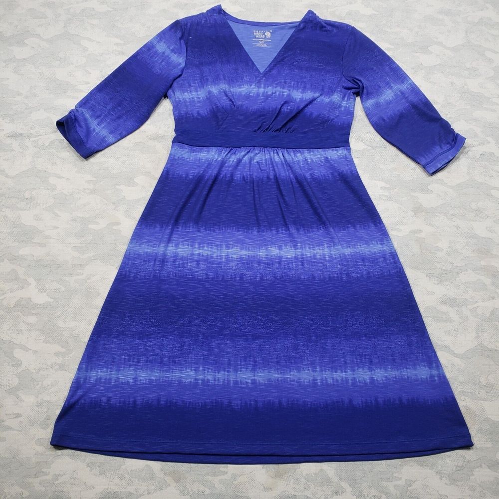 Mountain Hardwear Dress Womens Small Blue Half Sleeve Striped‎ Wrap Top Midi